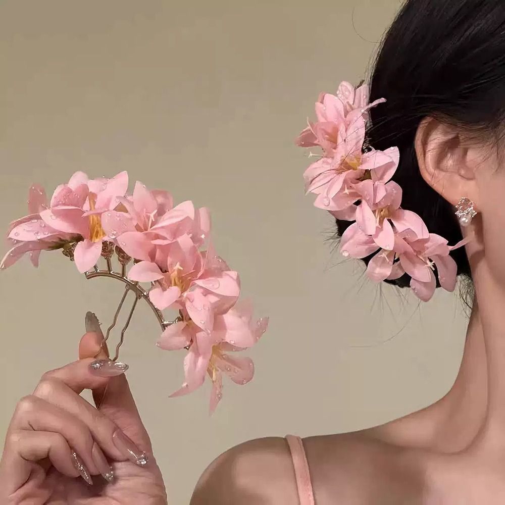 Vintage Fashion Ornaments - Rose Flower Red Flower Hairpin Chinese