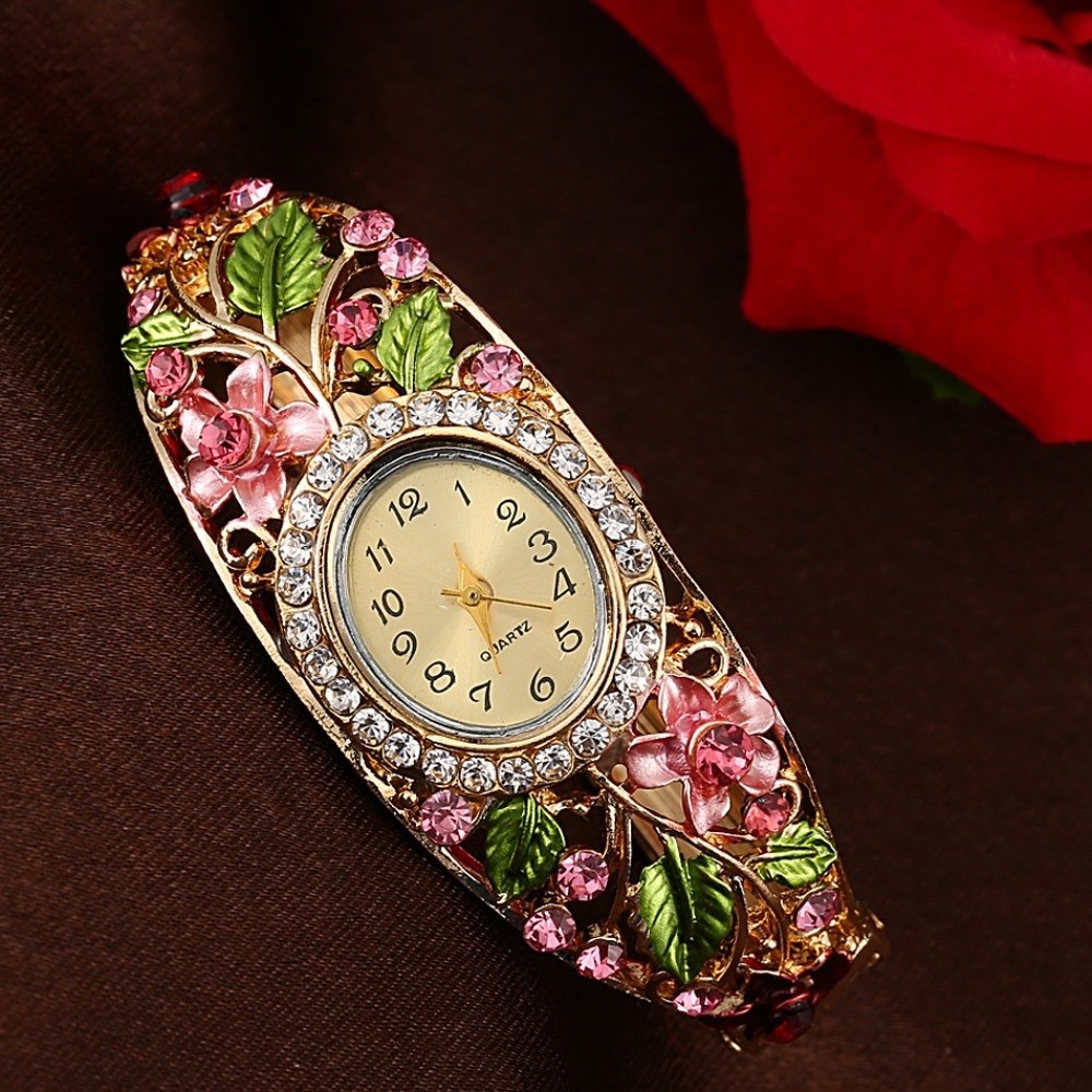 Vintage Fashion Week - Rich In Flowers Vintage Watch Rhinestone
