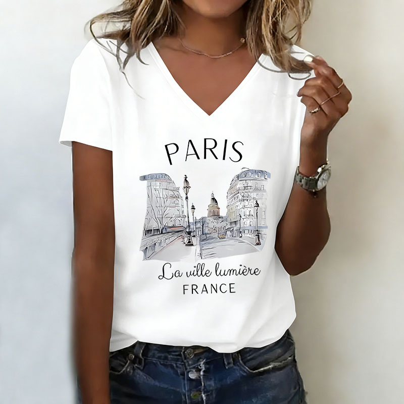 Vintage Fashion Paris - Vintage Paris T-shirt V Neck Casual