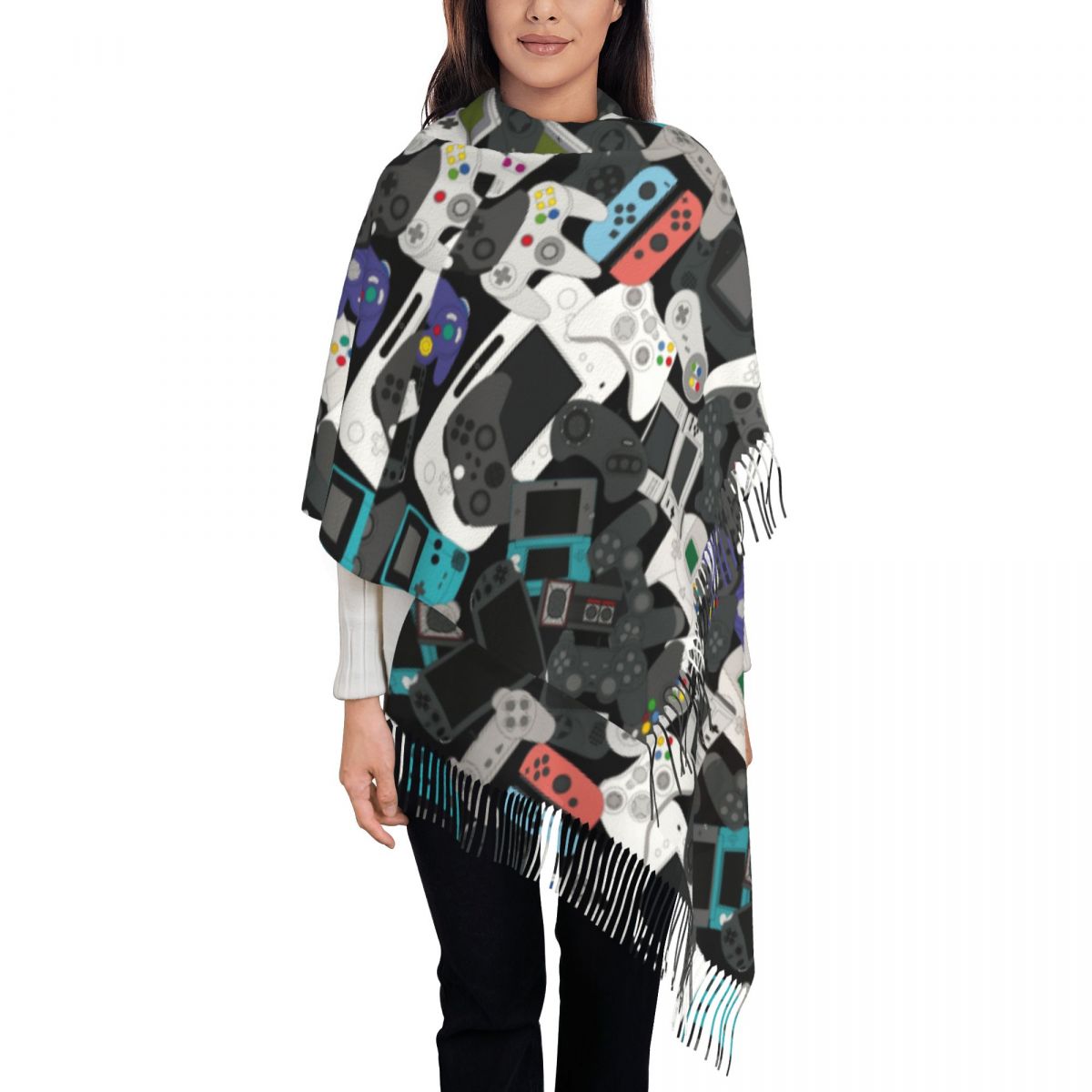 Vintage Fashion Video - Gamer Controller Tassel Scarf Women Soft