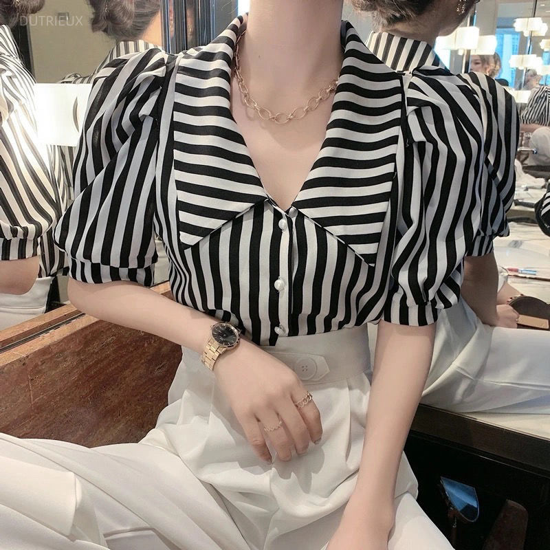 Fashion Striped Blusas Women S - Vintage Fashion De ulasan dan harga